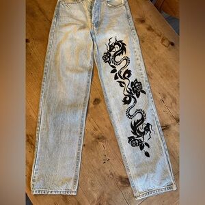 REVICE Light Blue Denim Jeans with Pink Logo Patch